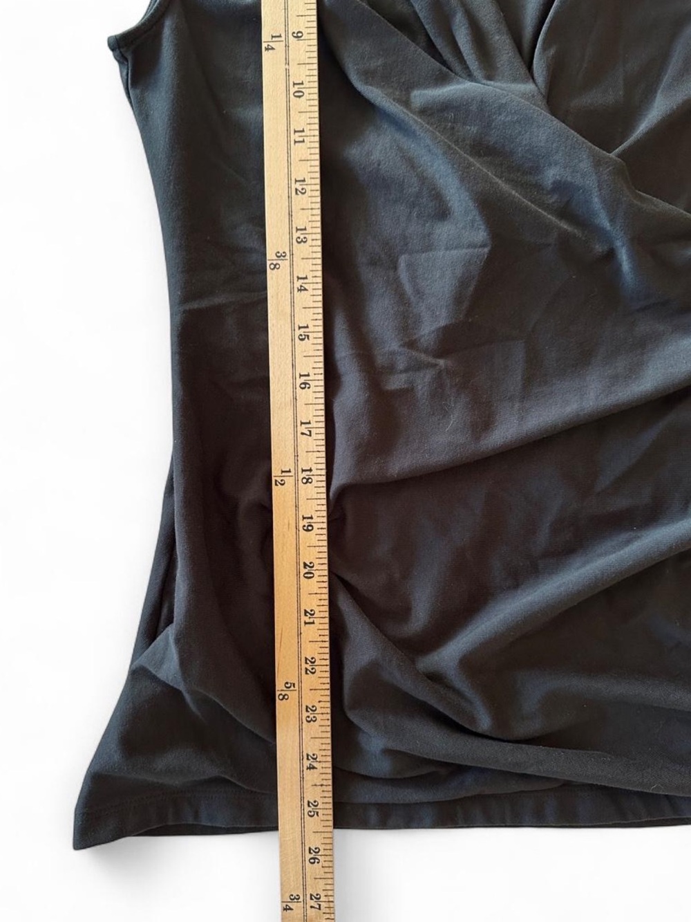 Peruvian Connection Pima Cotton Draped Ruched Faux Wrap Top Charcoal Minimalist - Picture 6 of 8